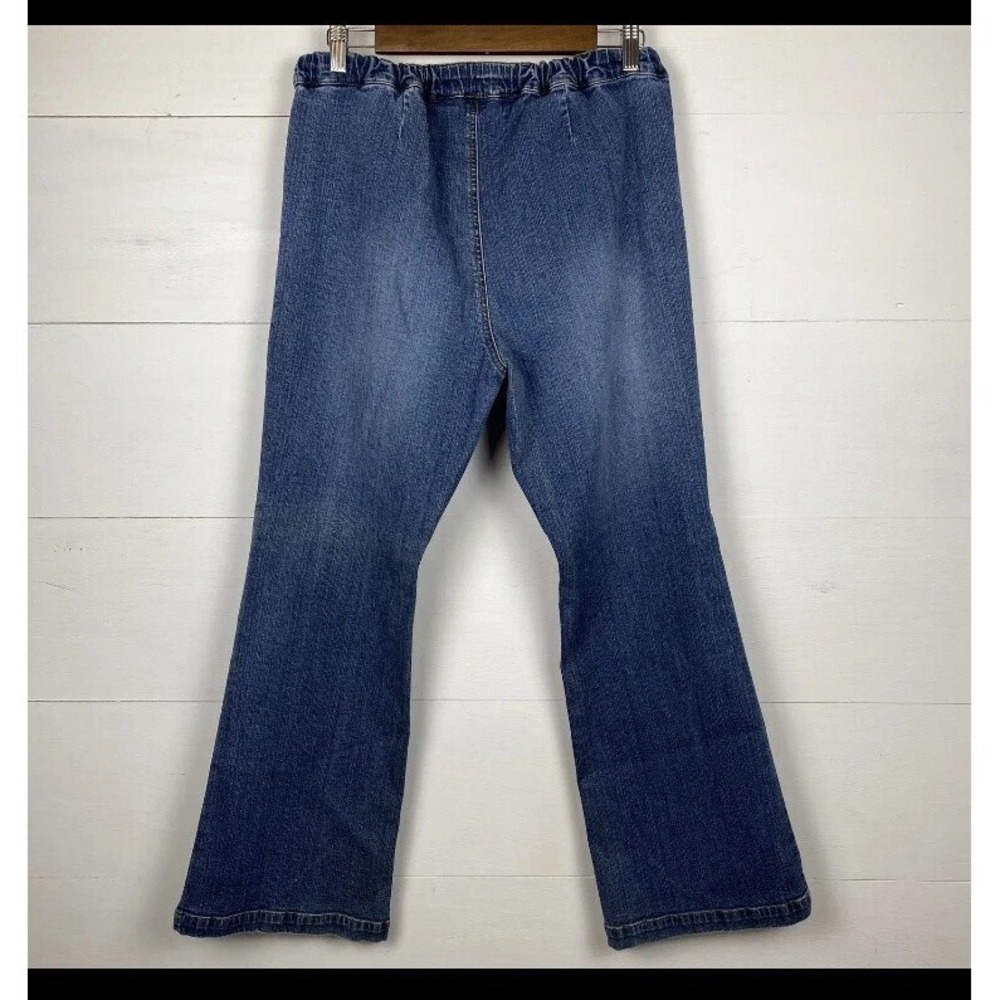 Duo Maternity Jeans Womens Petite L Medium Wash Flared Wide Hem Adjustable - Picture 2 of 6